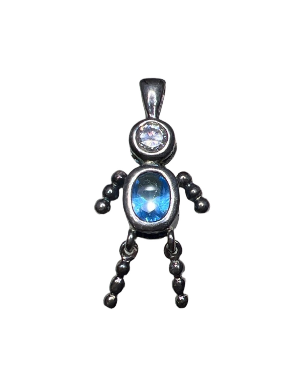 Vtg  925 Sterling Silver  Stick Boy Blue Topaz December Birthstone Pendant Charm